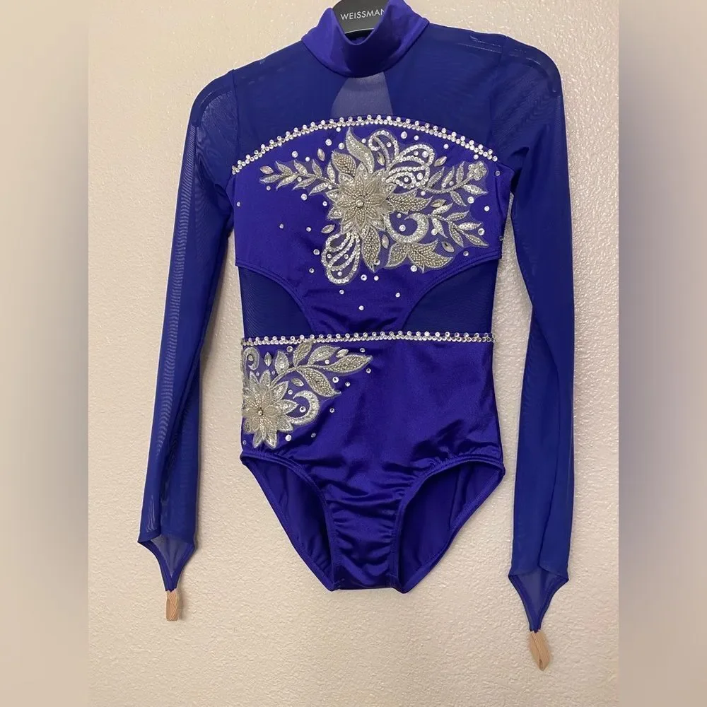 Weissman solo dance costume blue purple 15497 illusion custom leotard MC chil
